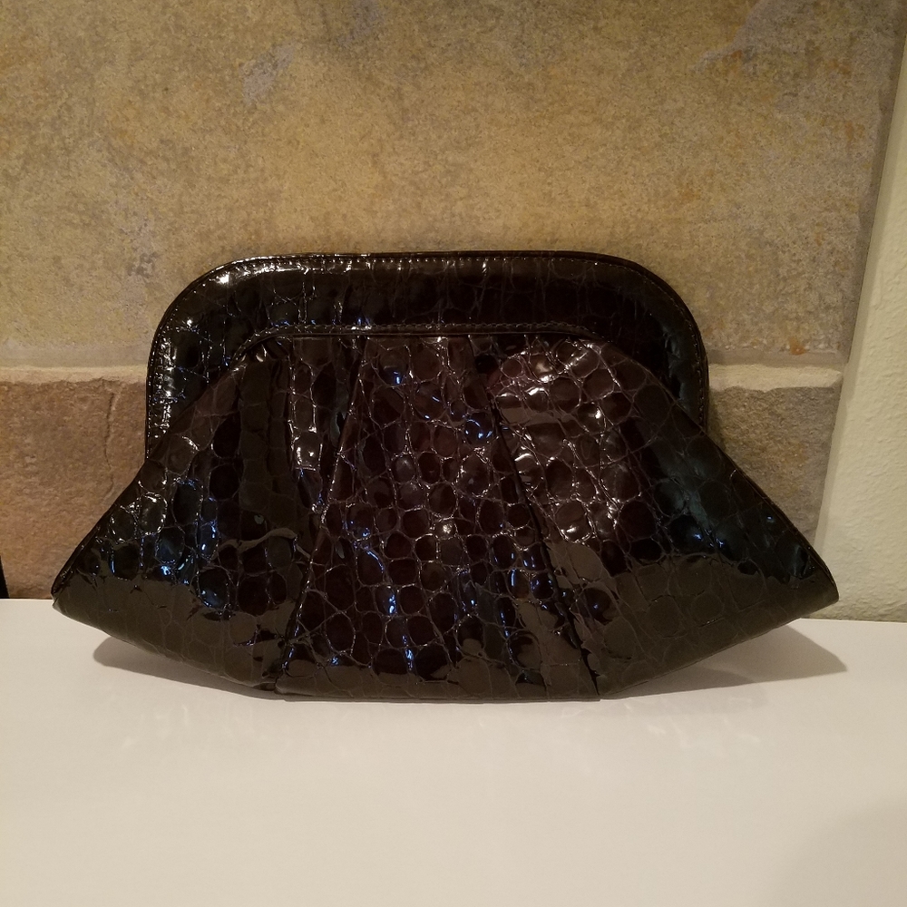 Lauren Merkin Brown Croc Embossed Clutch B…